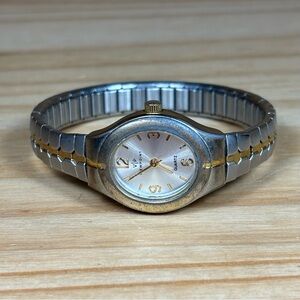 Viewpoint Quartz Watch Stretch Band Gold Silver Vintage Stainless Steel Bracelet